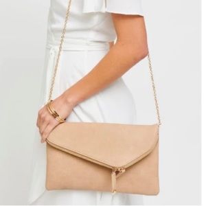 Stella Clutch Purse- Vegan Pebbled Leather- Zipper Flap & Detachable Chain Strap